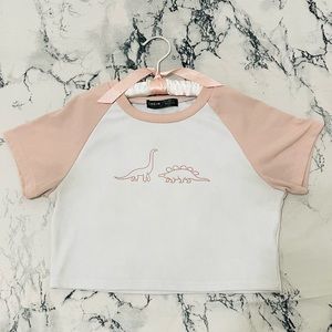 SHEIN Dinosaur Print Ribbed Crop Baseball Tee